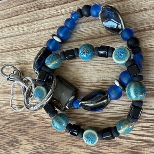 LuckyLu Bag Charm Stackable Beaded Heart Blue Stretch Bracelets